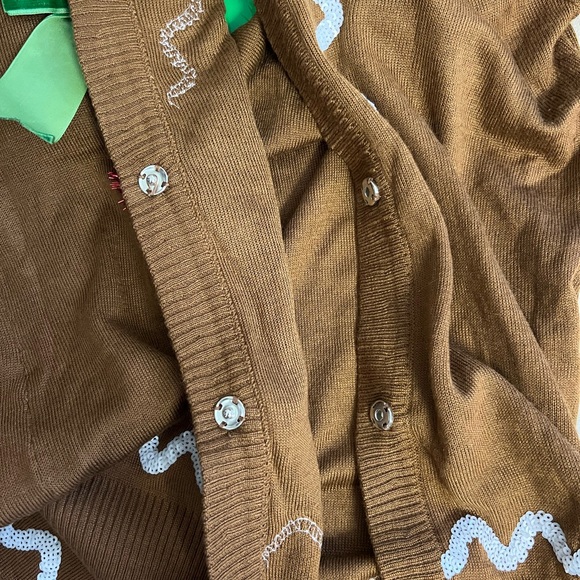 Tipsy Elves Brown V-Neck Sweater with Red and Green Accents - Picture 8 of 9